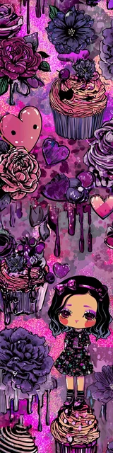 Free kawaii bookmark featuring a cake next to a little girl